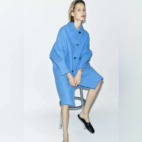 ZARA  MANTECO ZW COLLECTION  WOOL OVERSIZED COAT - Picture 5 of 12